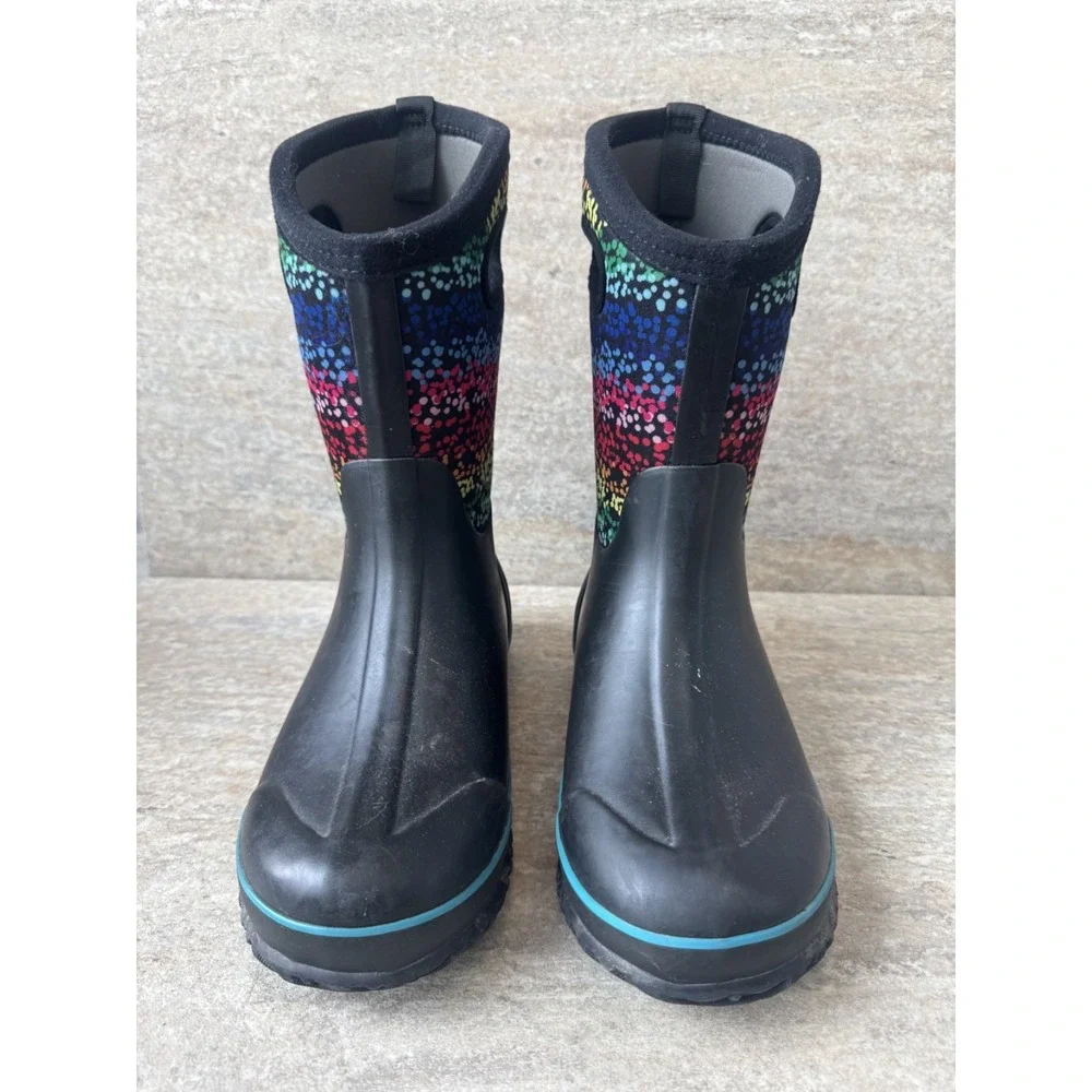 Bogs Youth Classic Rain Snow Boots Black Rainbow Insulated Waterproof Sz 5 EU 38